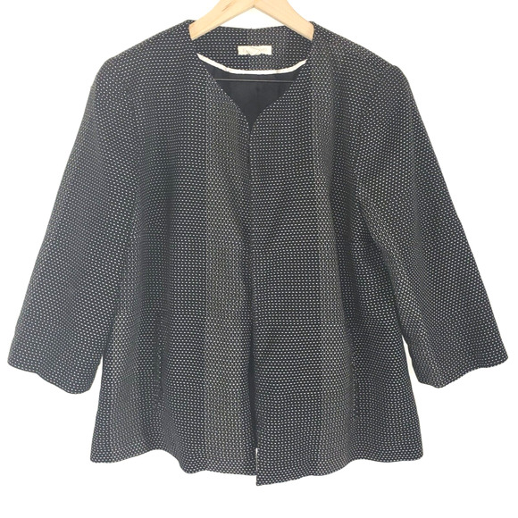Eileen Fisher Black Collarless Organic Cotton Open Front Blazer Jacket 1/2 Sleev - Picture 1 of 8